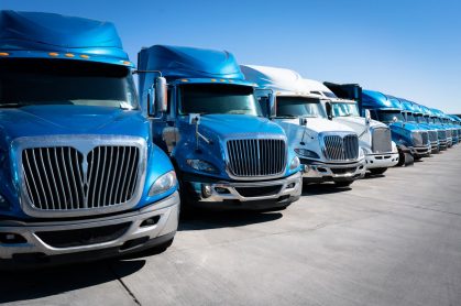 Lineup of blue trucks