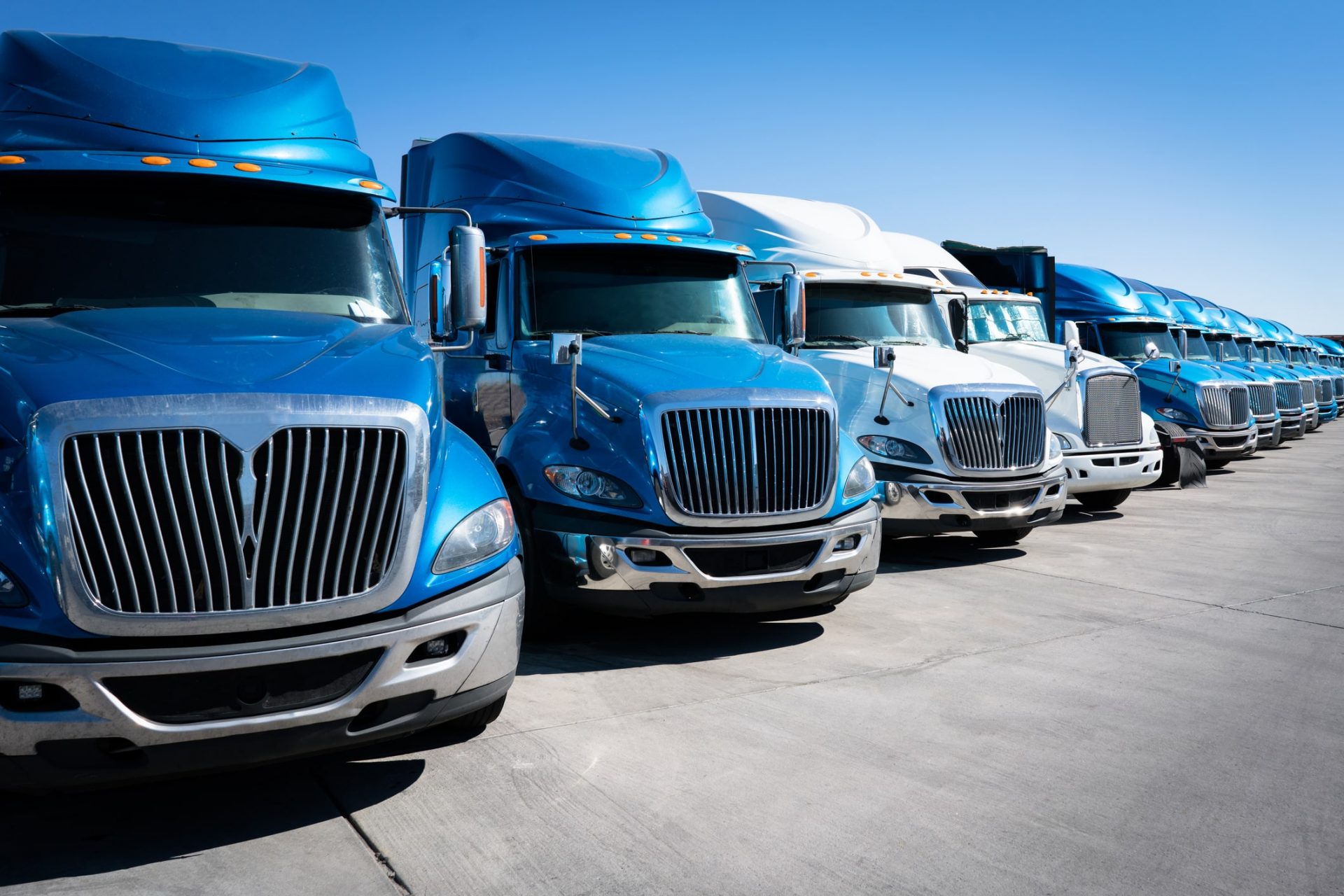 Lineup of blue trucks